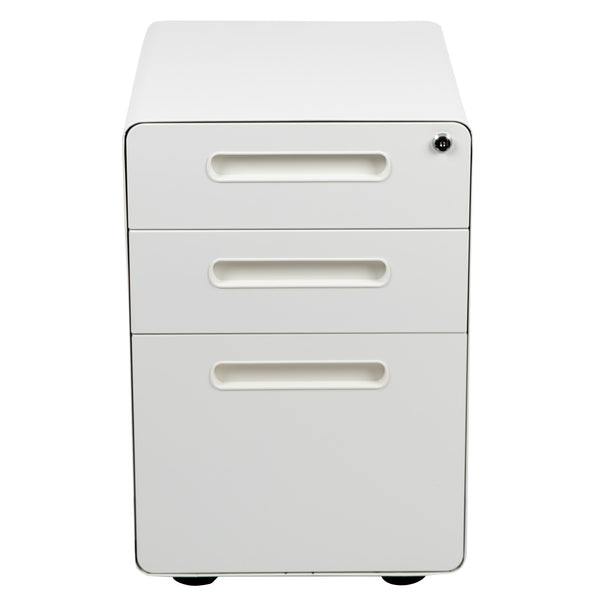 White |#| Ergonomic 3-Drawer Mobile Locking Filing Cabinet Storage Organizer-White