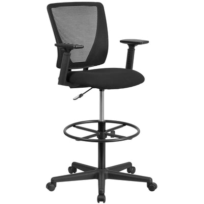 Ergonomic Mid-Back Mesh Drafting Chair with Fabric Seat, Adjustable Foot Ring and Arms