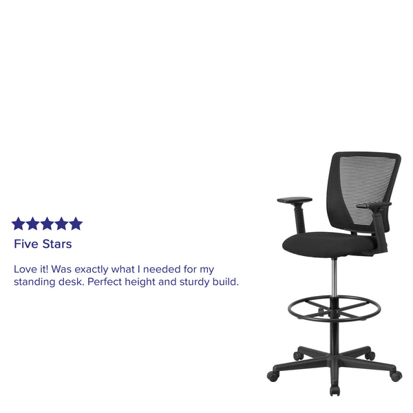 Mid-Back Mesh Drafting Chair w/ Black Fabric Seat, Adjustable Foot Ring and Arms