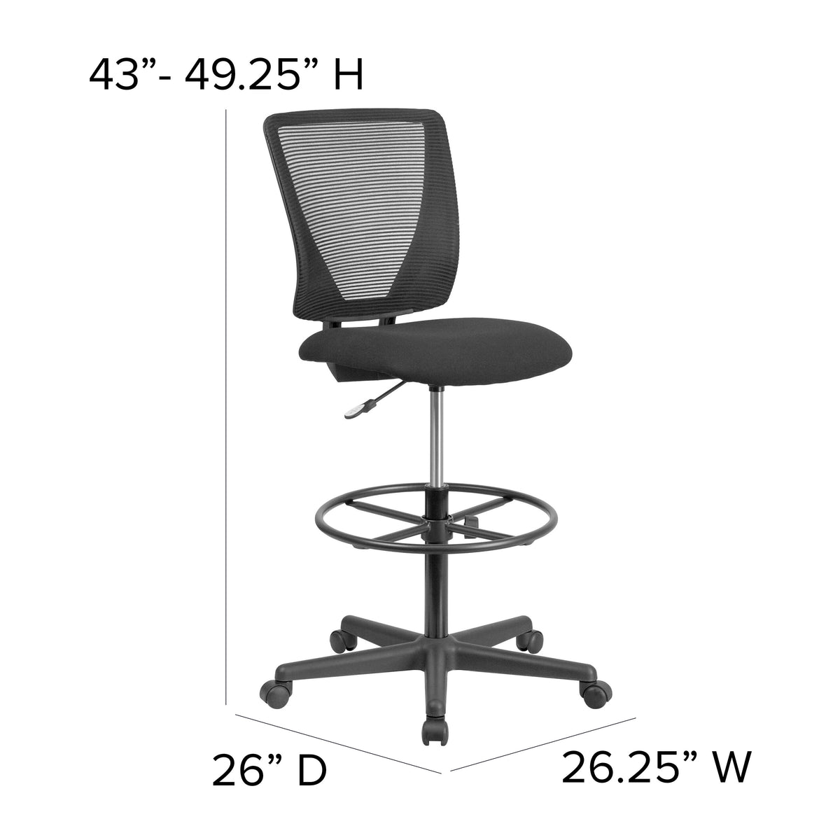 Mid-Back Mesh Drafting Chair with Black Fabric Seat and Adjustable Foot Ring