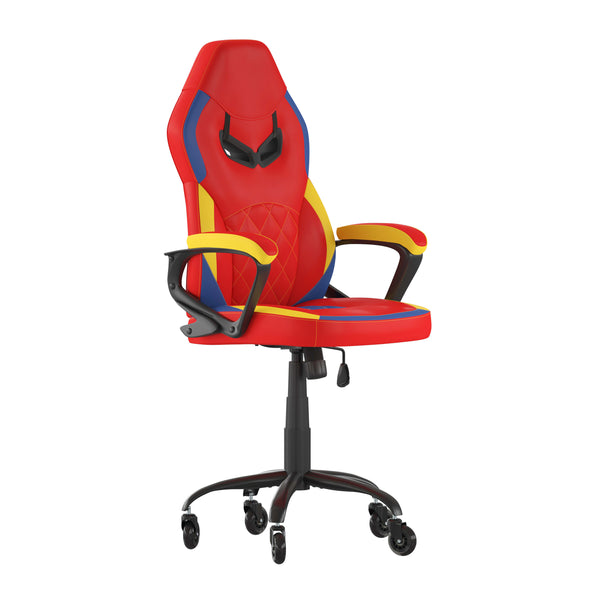 Adjustable 360° Swivel Gaming Chair with Roller Style Wheels in Red and Yellow