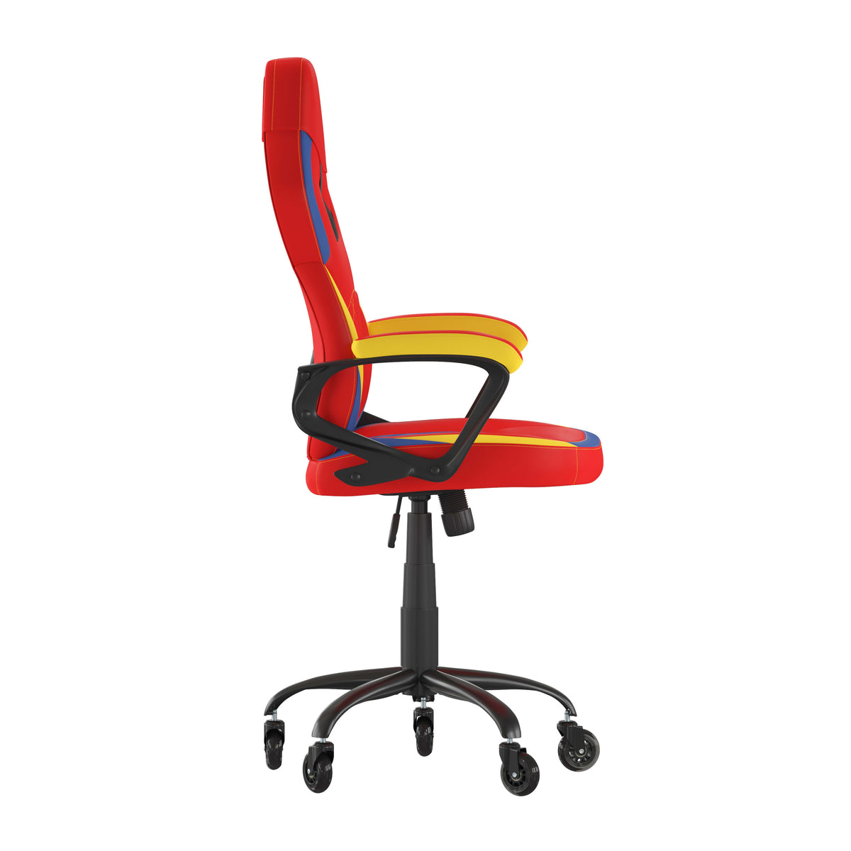 Adjustable 360° Swivel Gaming Chair with Roller Style Wheels in Red and Yellow