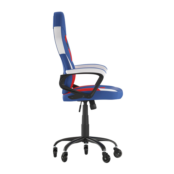 Adjustable 360° Swivel Gaming Chair with Roller Style Wheels in Blue and Red