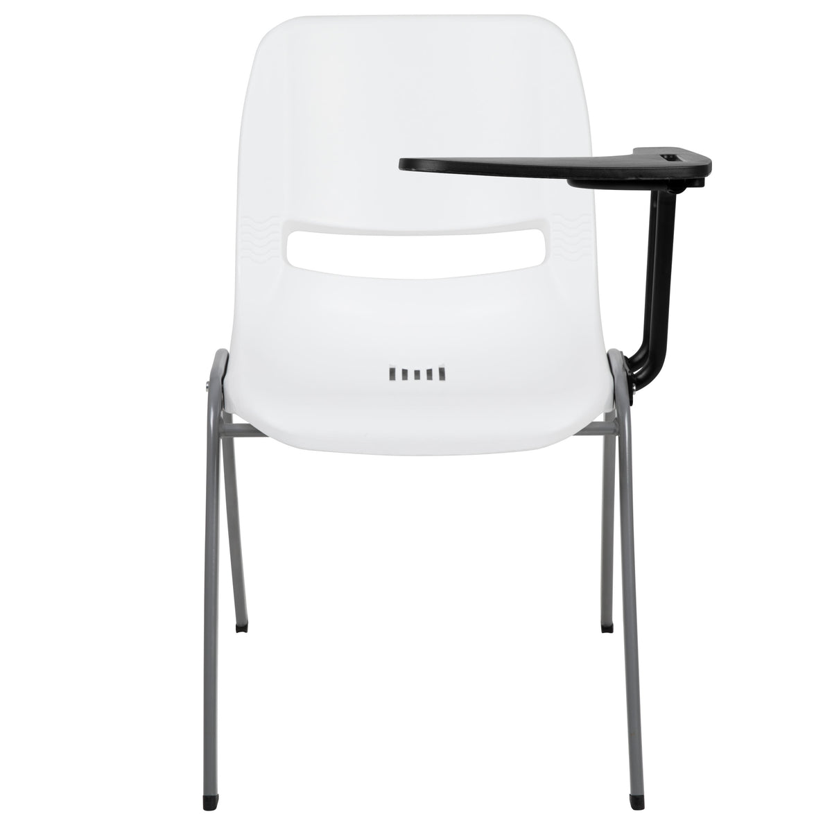 White |#| White Ergonomic Shell Chair with Left Handed Flip-Up Tablet - Tablet Arm Desk