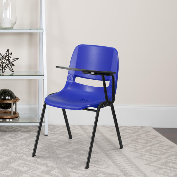 Blue |#| Blue Ergonomic Shell Chair with Left Handed Flip-Up Tablet Arm