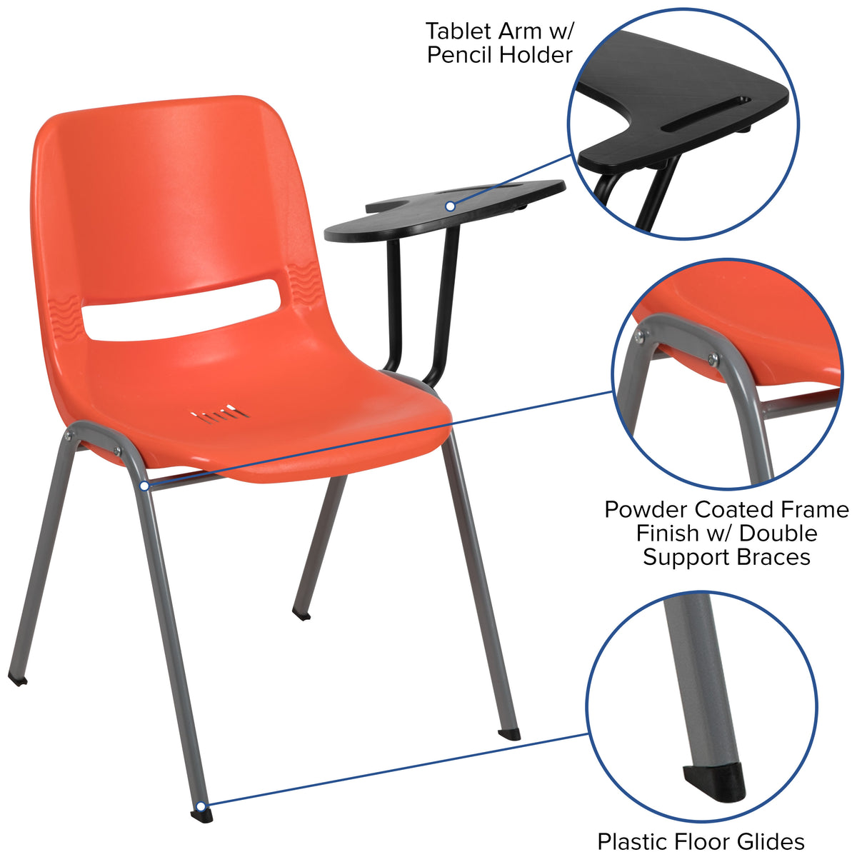 Orange |#| Orange Ergonomic Shell Chair with Left Handed Flip-Up Tablet - Tablet Arm Desk