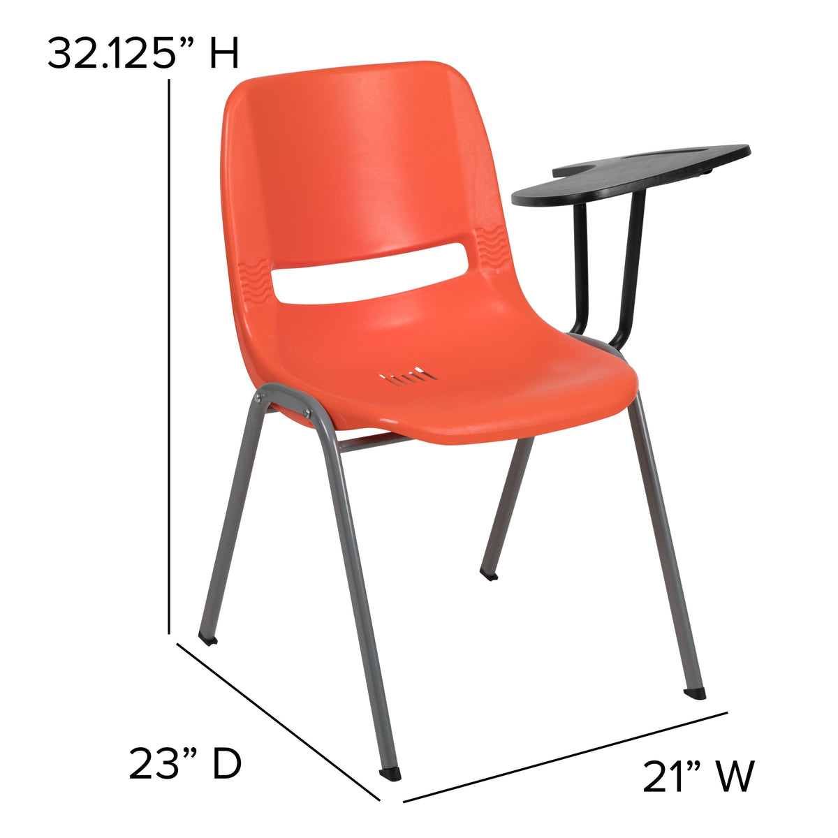 Orange |#| Orange Ergonomic Shell Chair with Left Handed Flip-Up Tablet - Tablet Arm Desk