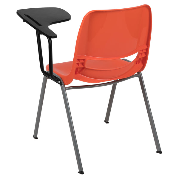 Orange |#| Orange Ergonomic Shell Chair with Left Handed Flip-Up Tablet - Tablet Arm Desk