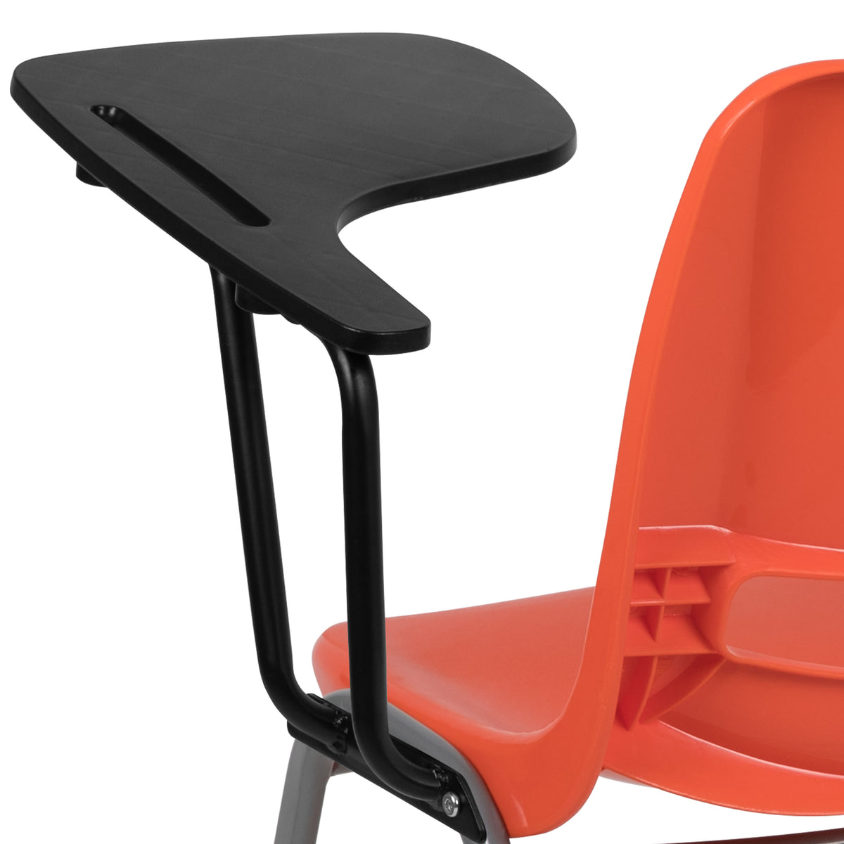 Orange |#| Orange Ergonomic Shell Chair with Left Handed Flip-Up Tablet - Tablet Arm Desk