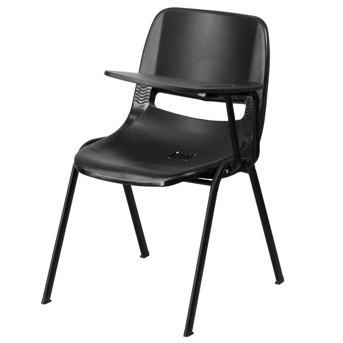 Black |#| Black Ergonomic Shell Chair with Left Handed Flip-Up Tablet Arm