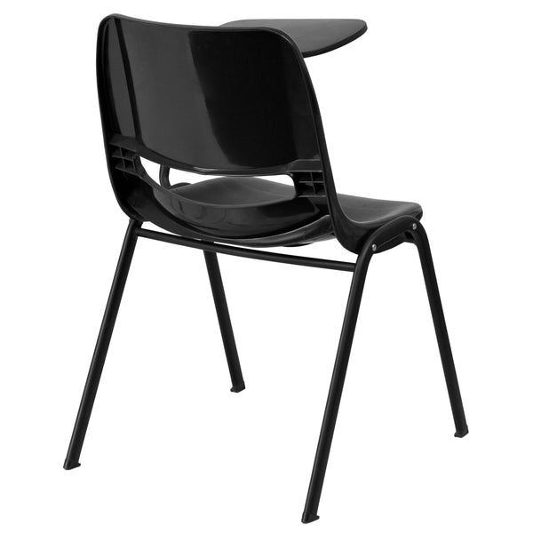 Black |#| Black Ergonomic Shell Chair with Left Handed Flip-Up Tablet Arm