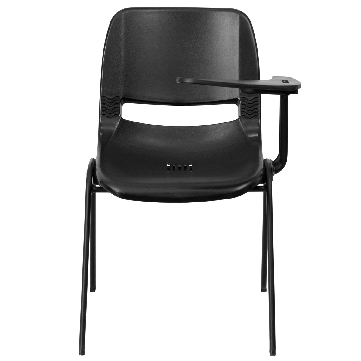 Black |#| Black Ergonomic Shell Chair with Left Handed Flip-Up Tablet Arm