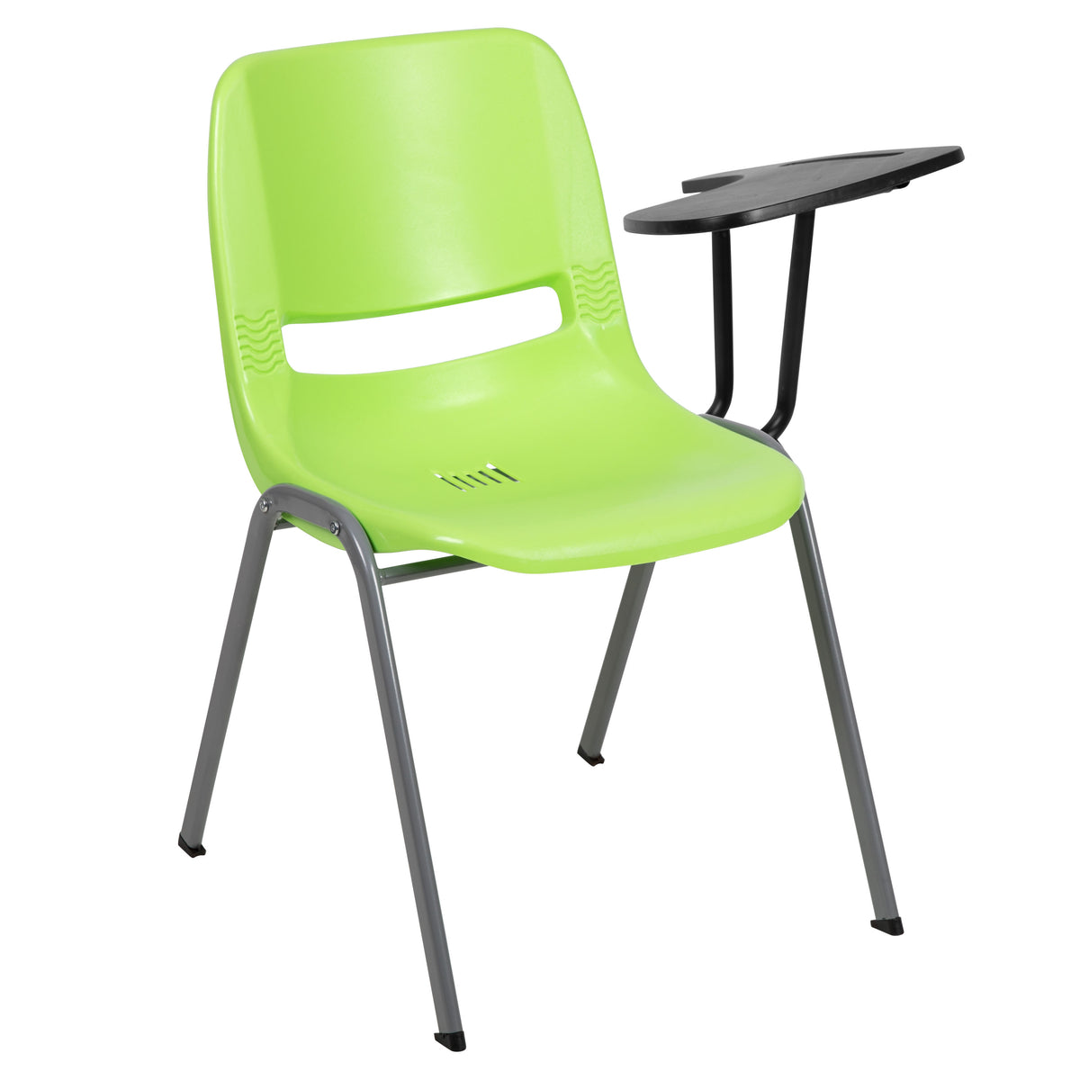 Green |#| Green Ergonomic Shell Chair with Left Handed Flip-Up Tablet - Tablet Arm Desk