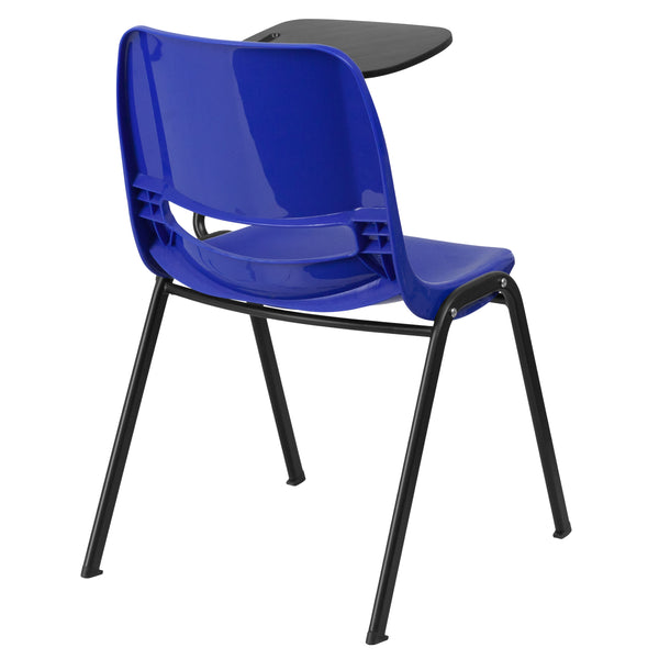Blue |#| Blue Ergonomic Shell Chair with Left Handed Flip-Up Tablet Arm