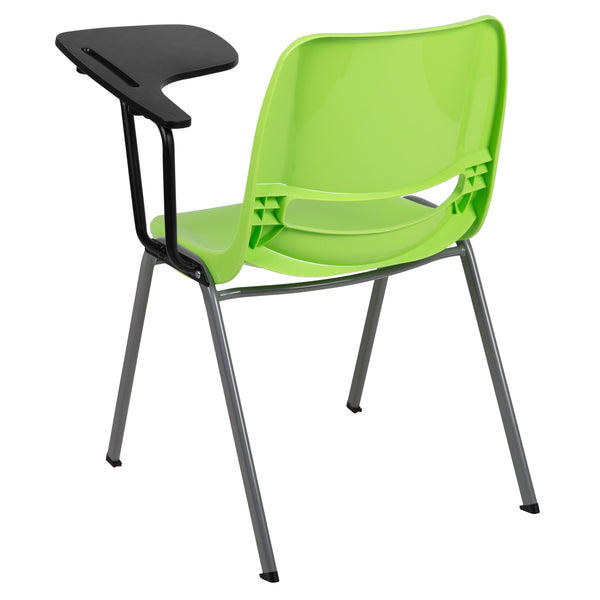 Green |#| Green Ergonomic Shell Chair with Left Handed Flip-Up Tablet - Tablet Arm Desk