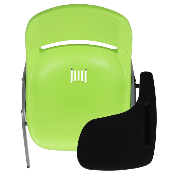 Green |#| Green Ergonomic Shell Chair with Left Handed Flip-Up Tablet - Tablet Arm Desk