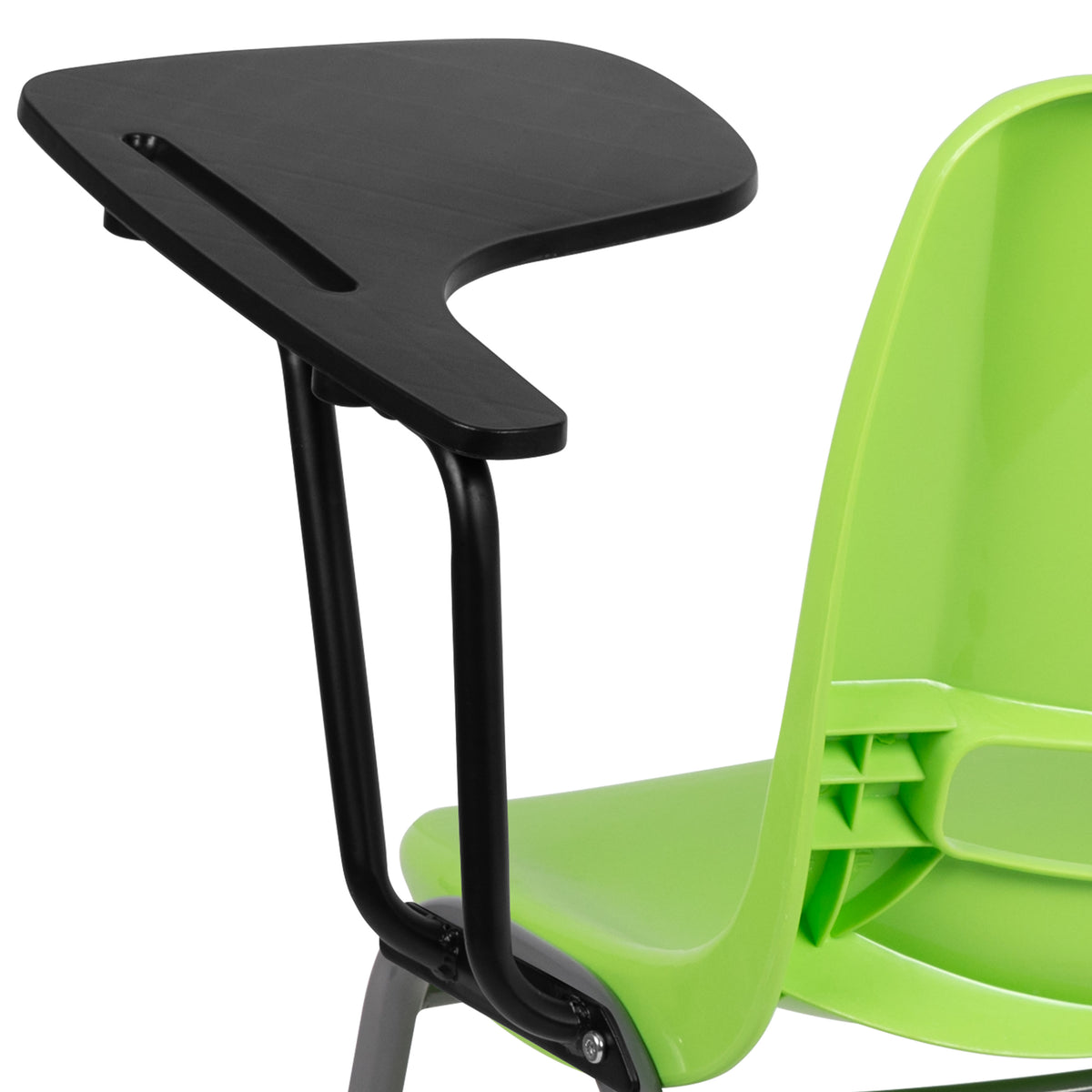 Green |#| Green Ergonomic Shell Chair with Left Handed Flip-Up Tablet - Tablet Arm Desk