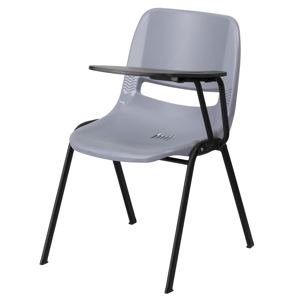 Gray |#| Gray Ergonomic Shell Chair with Left Handed Flip-Up Tablet Arm