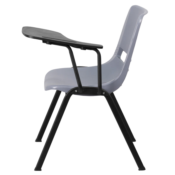 Gray |#| Gray Ergonomic Shell Chair with Left Handed Flip-Up Tablet Arm