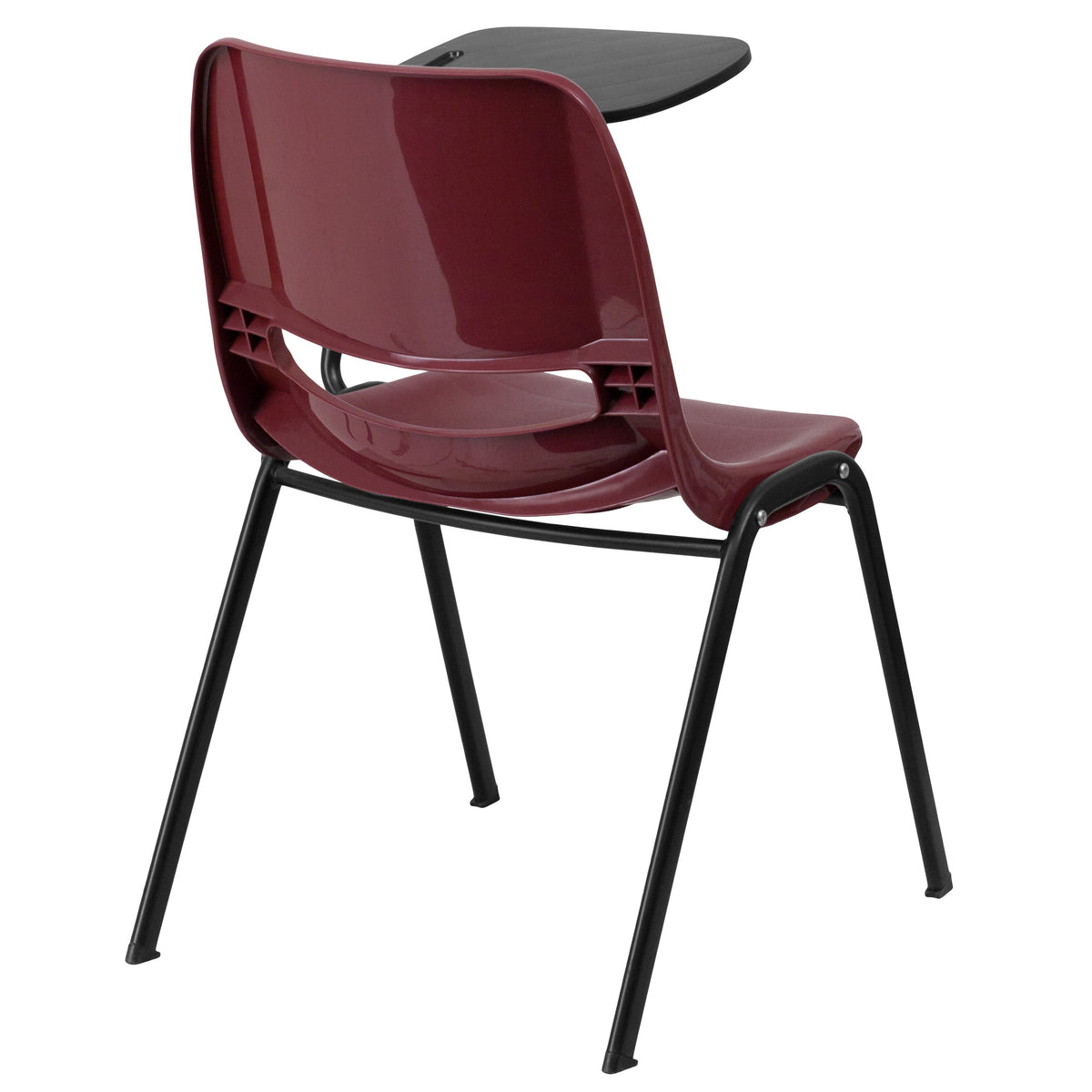 Burgundy |#| Burgundy Ergonomic Shell Chair with Left Handed Flip-Up Tablet Arm