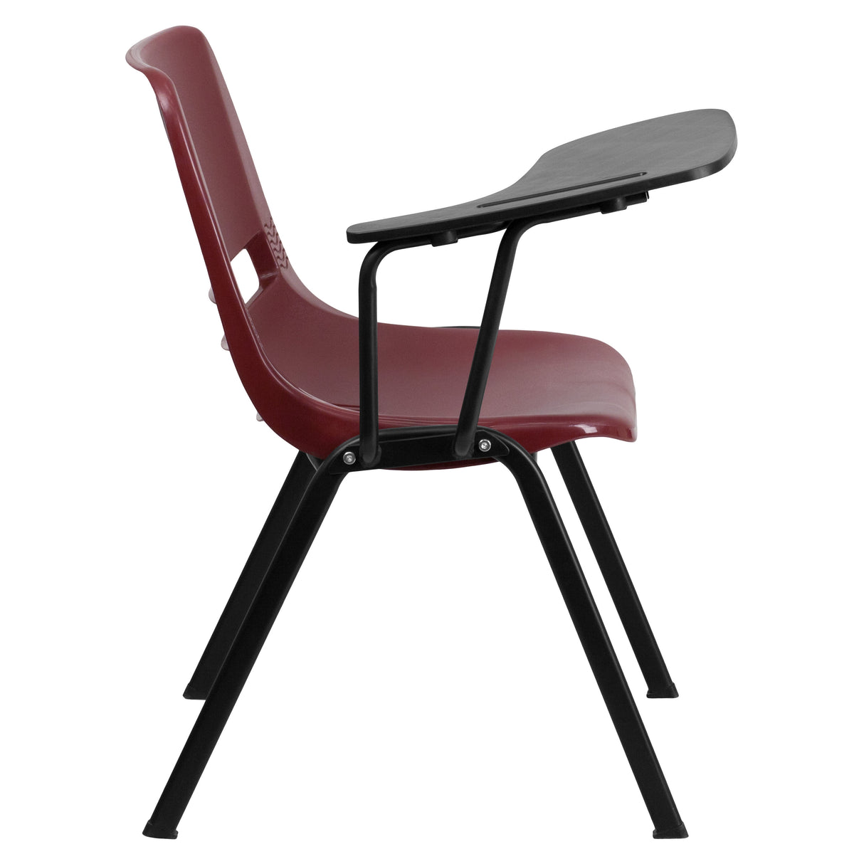 Burgundy |#| Burgundy Ergonomic Shell Chair with Left Handed Flip-Up Tablet Arm