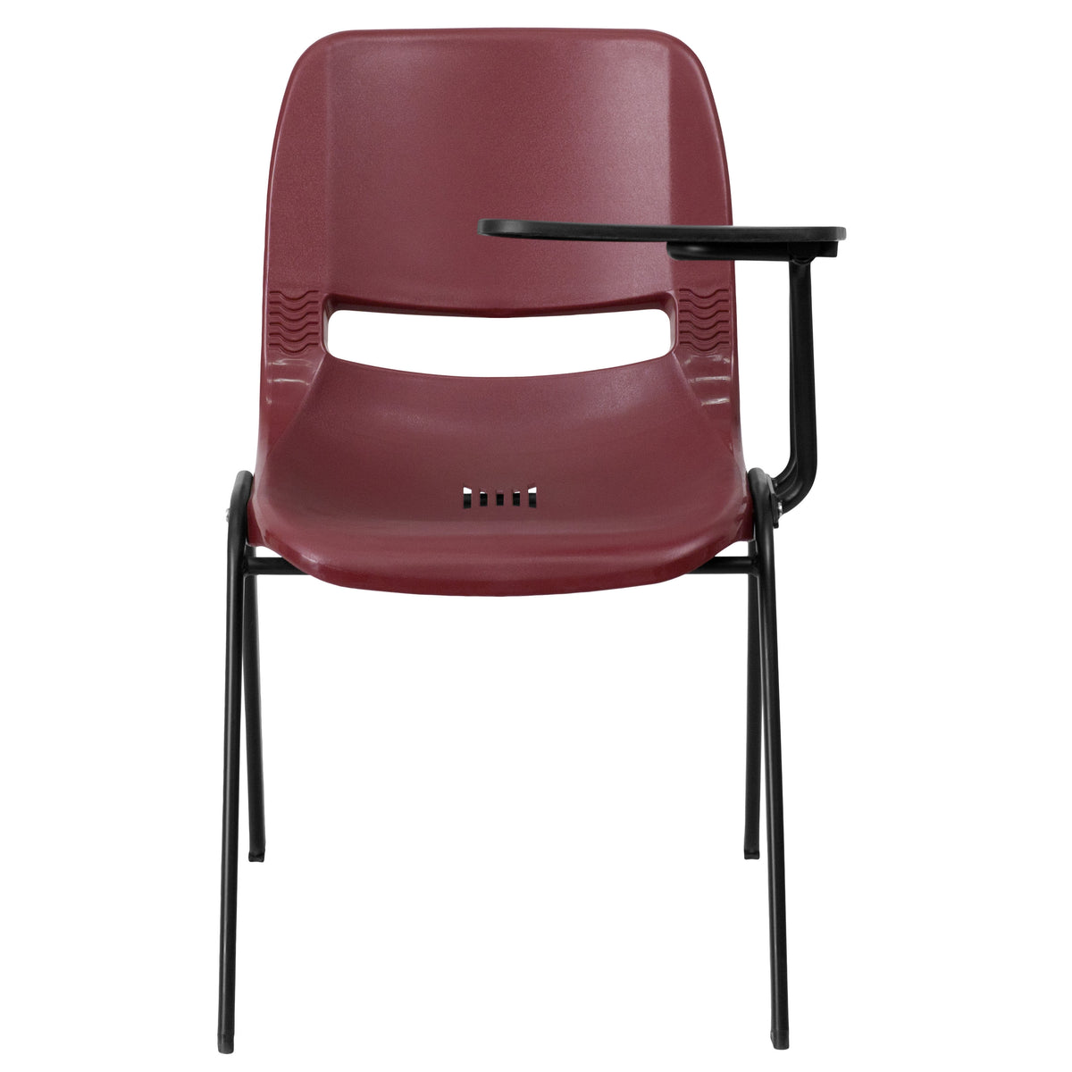 Burgundy |#| Burgundy Ergonomic Shell Chair with Left Handed Flip-Up Tablet Arm