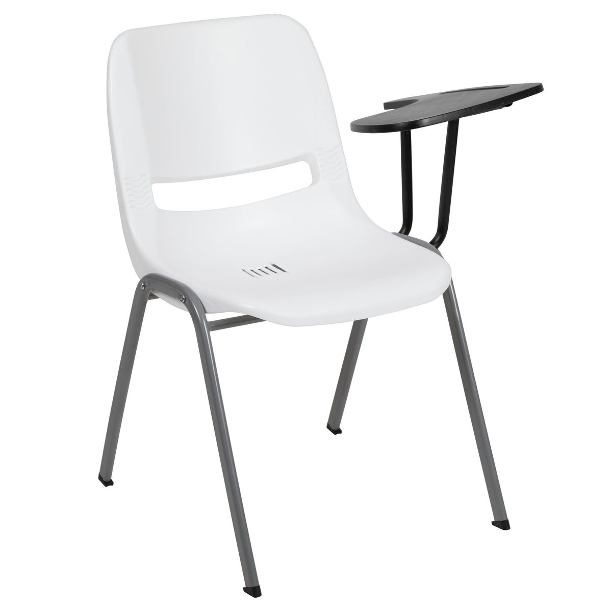 White |#| White Ergonomic Shell Chair with Left Handed Flip-Up Tablet - Tablet Arm Desk