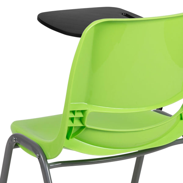 Green |#| Green Ergonomic Shell Chair with Right Handed Flip-Up Tablet - Tablet Arm Desk