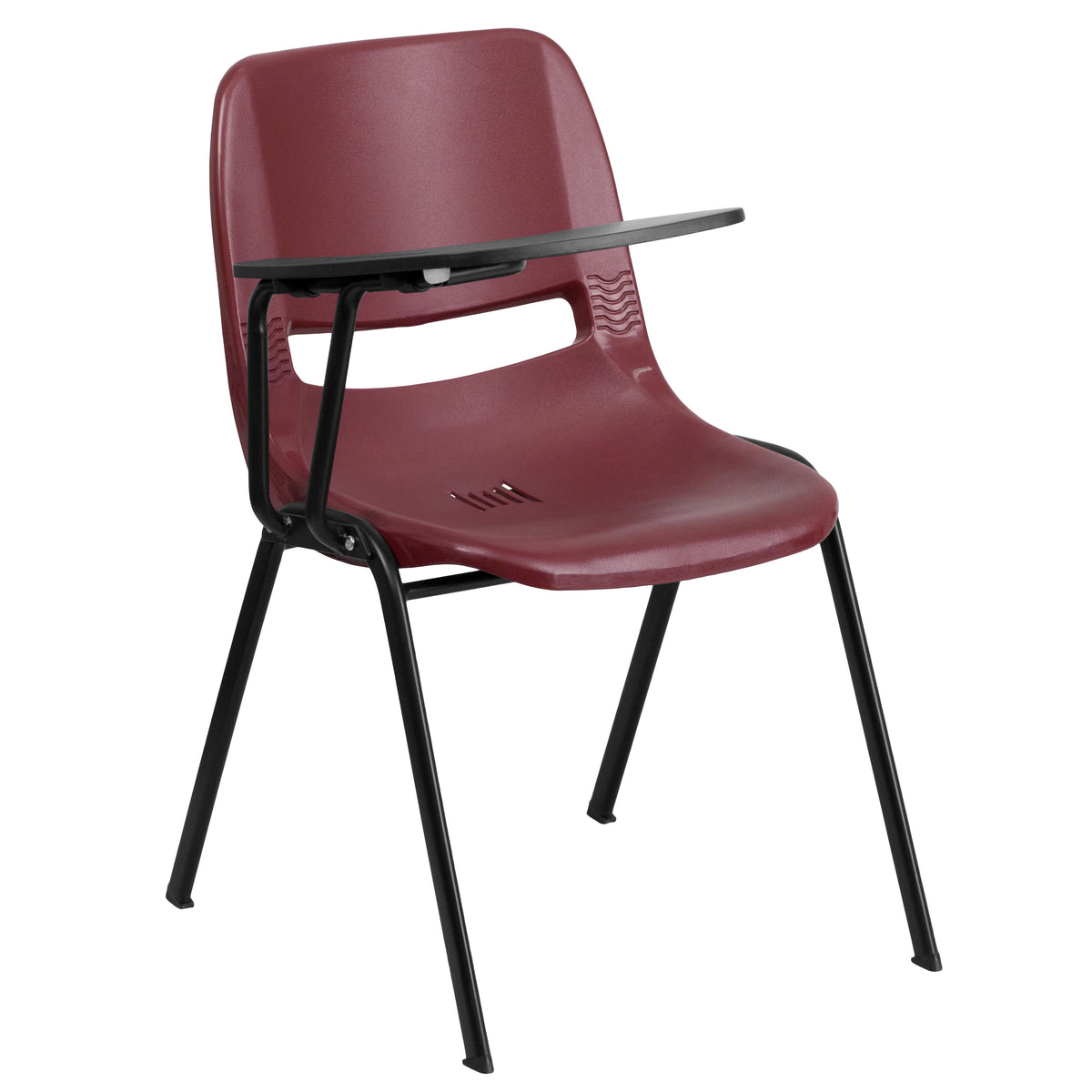 Burgundy |#| Burgundy Ergonomic Shell Chair with Right Handed Flip-Up Tablet Arm