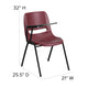 Burgundy |#| Burgundy Ergonomic Shell Chair with Right Handed Flip-Up Tablet Arm