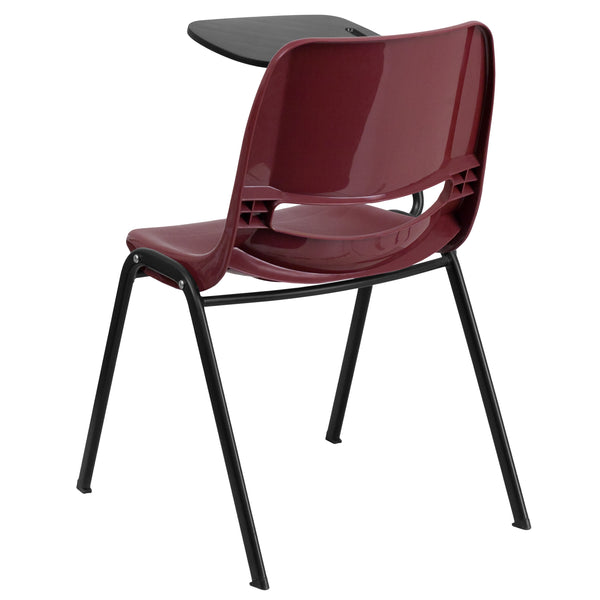 Burgundy |#| Burgundy Ergonomic Shell Chair with Right Handed Flip-Up Tablet Arm