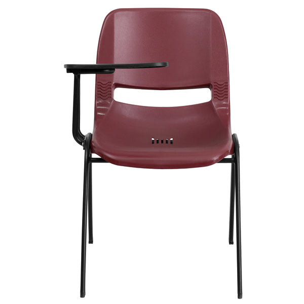 Burgundy |#| Burgundy Ergonomic Shell Chair with Right Handed Flip-Up Tablet Arm