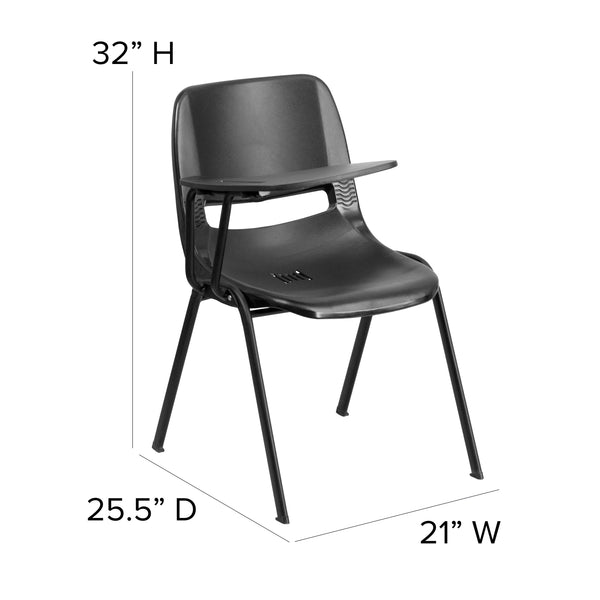 Black |#| Black Ergonomic Shell Chair with Right Handed Flip-Up Tablet Arm