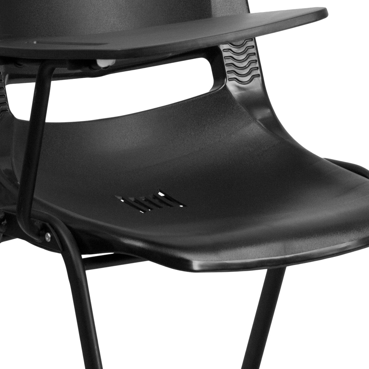 Black |#| Black Ergonomic Shell Chair with Right Handed Flip-Up Tablet Arm