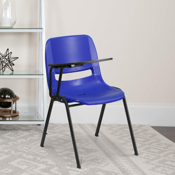 Blue |#| Blue Ergonomic Shell Chair with Right Handed Flip-Up Tablet Arm