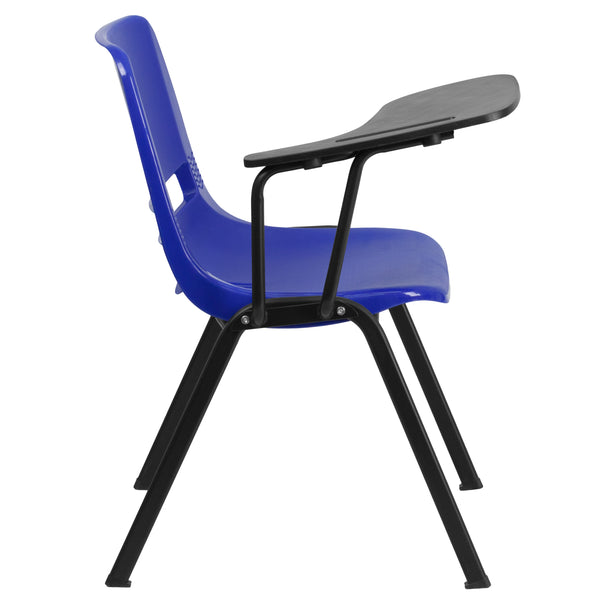 Blue |#| Blue Ergonomic Shell Chair with Right Handed Flip-Up Tablet Arm