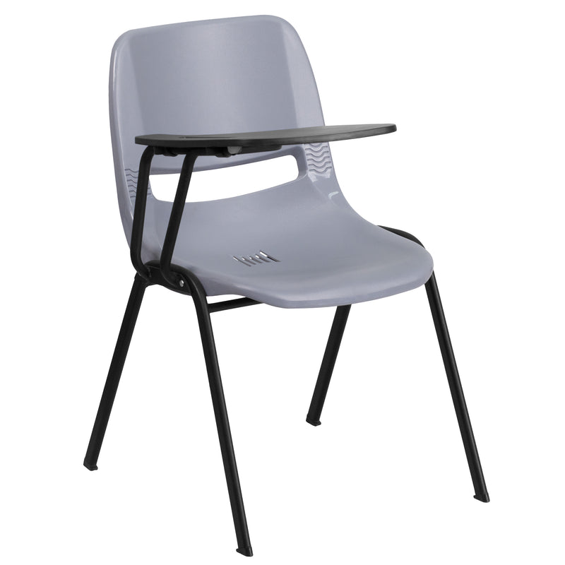 Gray |#| Gray Ergonomic Shell Chair with Right Handed Flip-Up Tablet Arm
