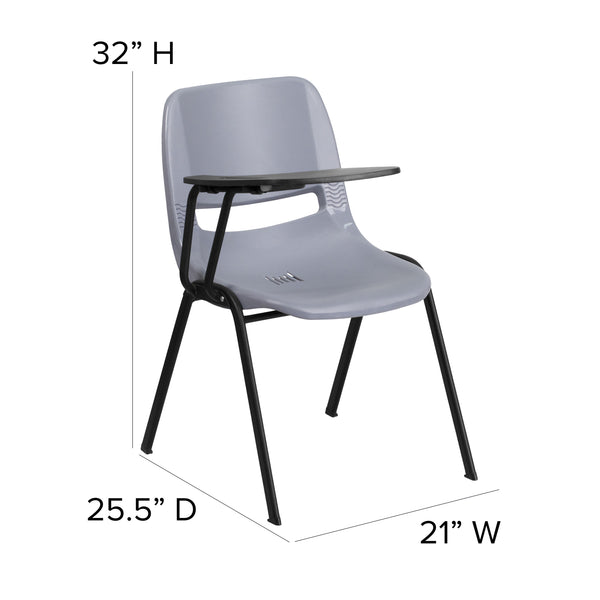 Gray |#| Gray Ergonomic Shell Chair with Right Handed Flip-Up Tablet Arm