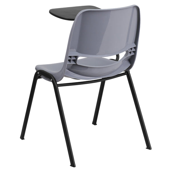 Gray |#| Gray Ergonomic Shell Chair with Right Handed Flip-Up Tablet Arm