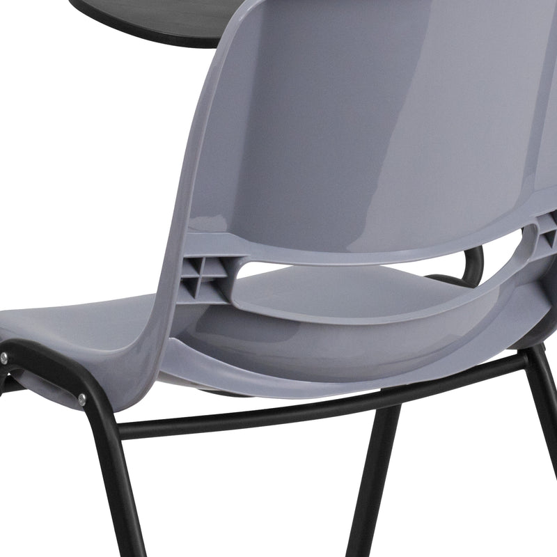 Gray |#| Gray Ergonomic Shell Chair with Right Handed Flip-Up Tablet Arm