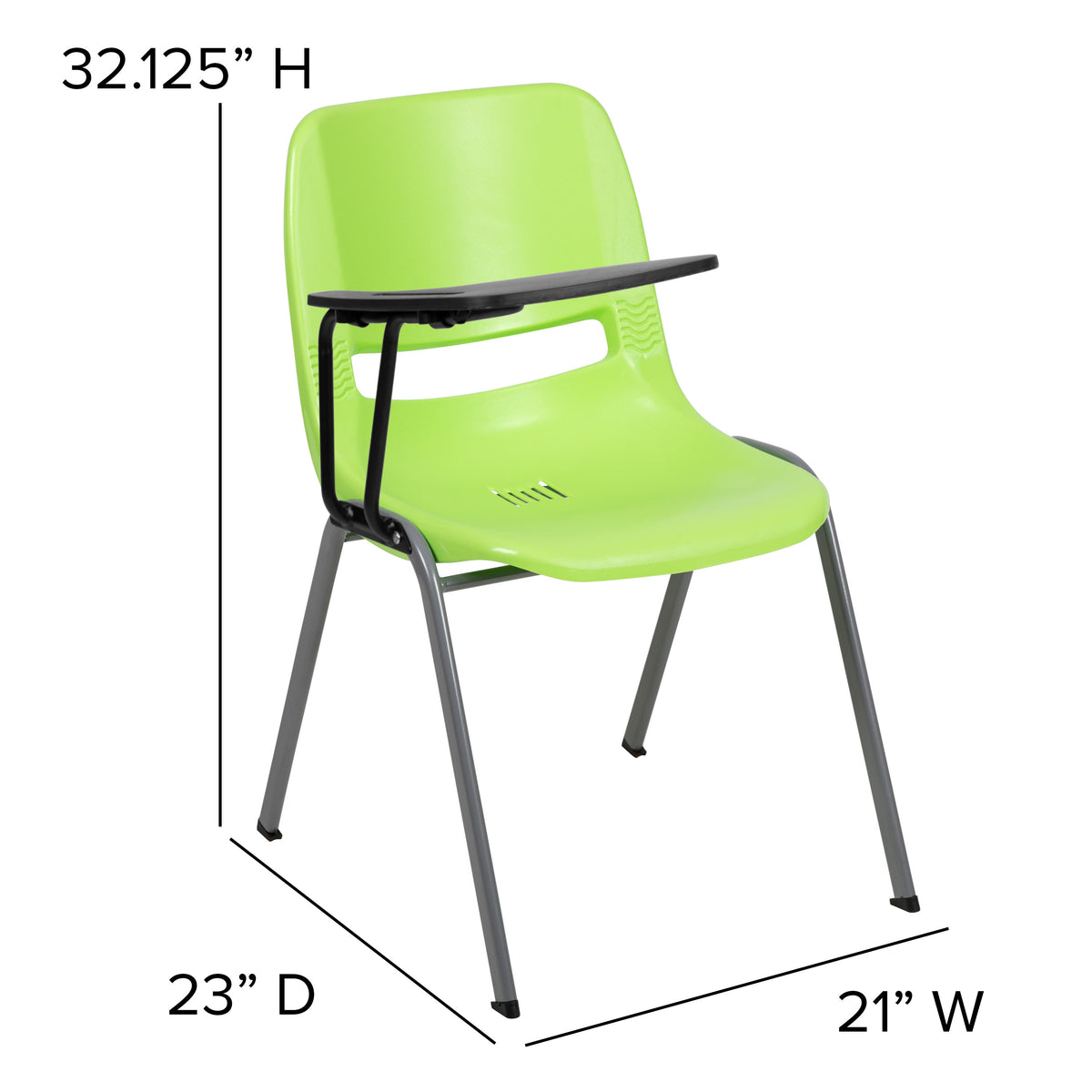 Green |#| Green Ergonomic Shell Chair with Right Handed Flip-Up Tablet - Tablet Arm Desk