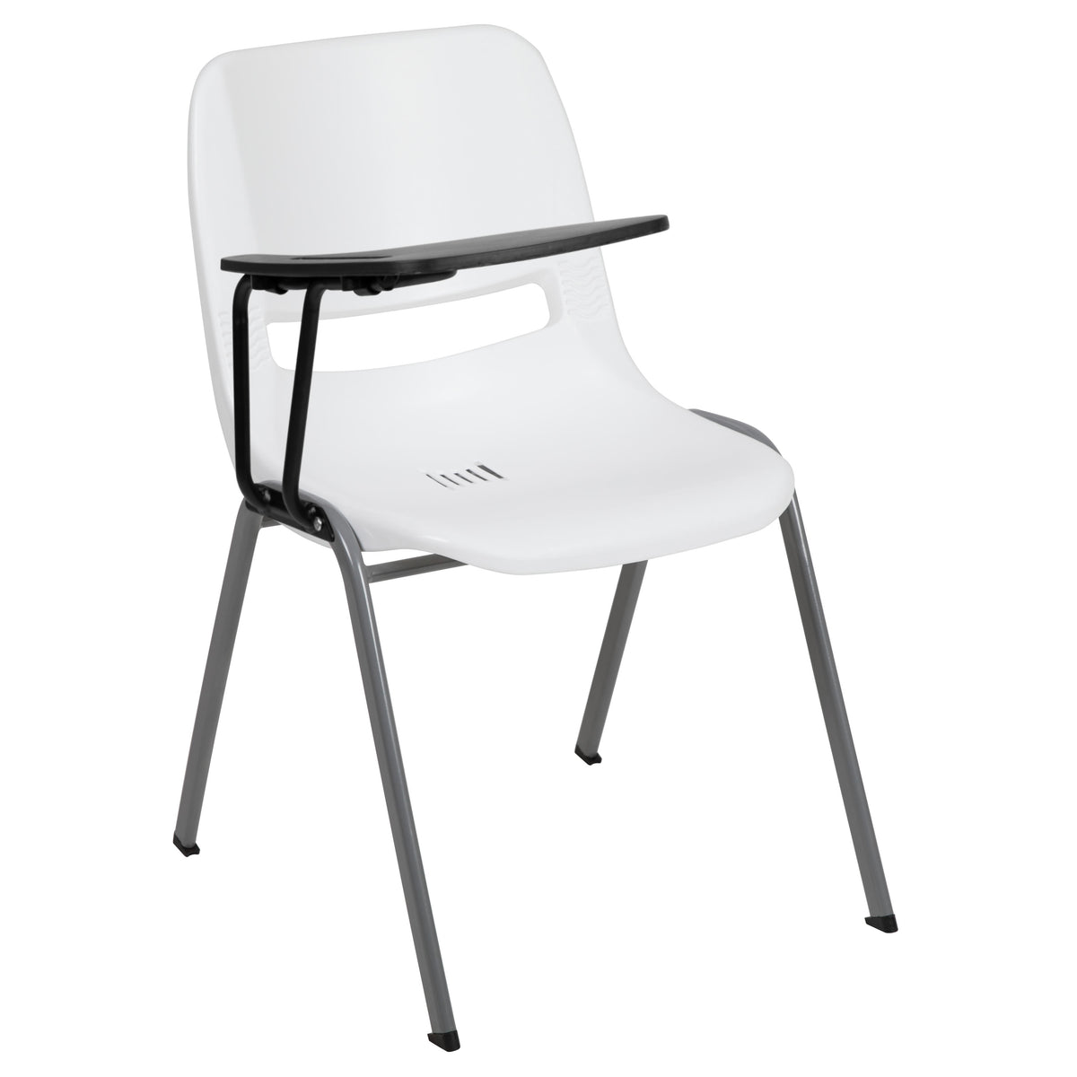 White |#| White Ergonomic Shell Chair with Right Handed Flip-Up Tablet - Tablet Arm Desk