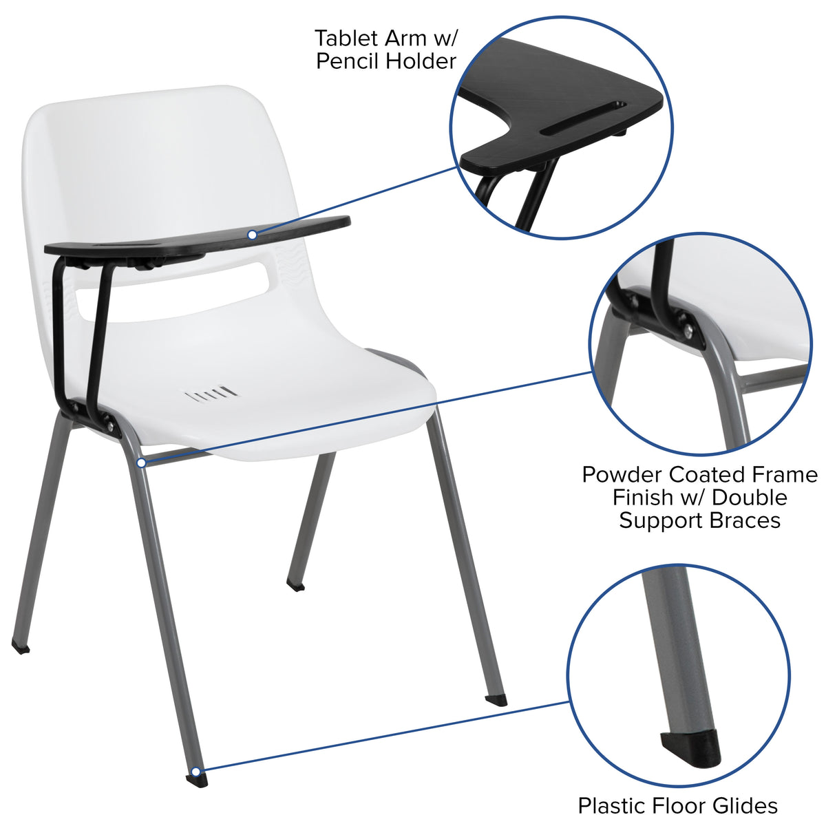 White |#| White Ergonomic Shell Chair with Right Handed Flip-Up Tablet - Tablet Arm Desk