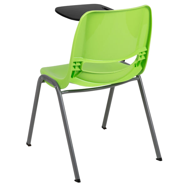 Green |#| Green Ergonomic Shell Chair with Right Handed Flip-Up Tablet - Tablet Arm Desk