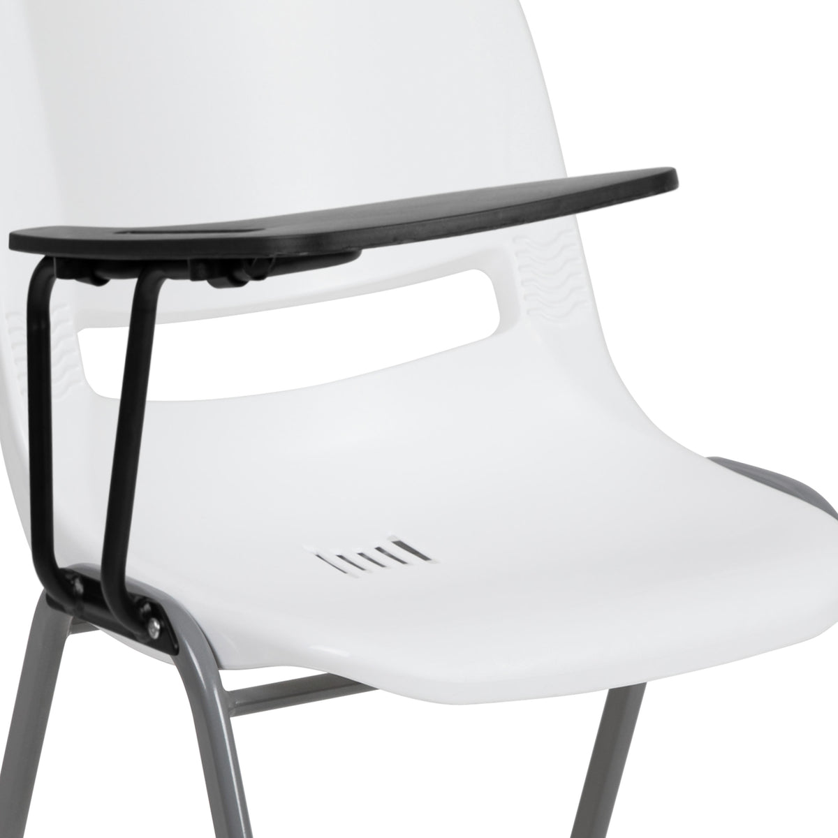 White |#| White Ergonomic Shell Chair with Right Handed Flip-Up Tablet - Tablet Arm Desk