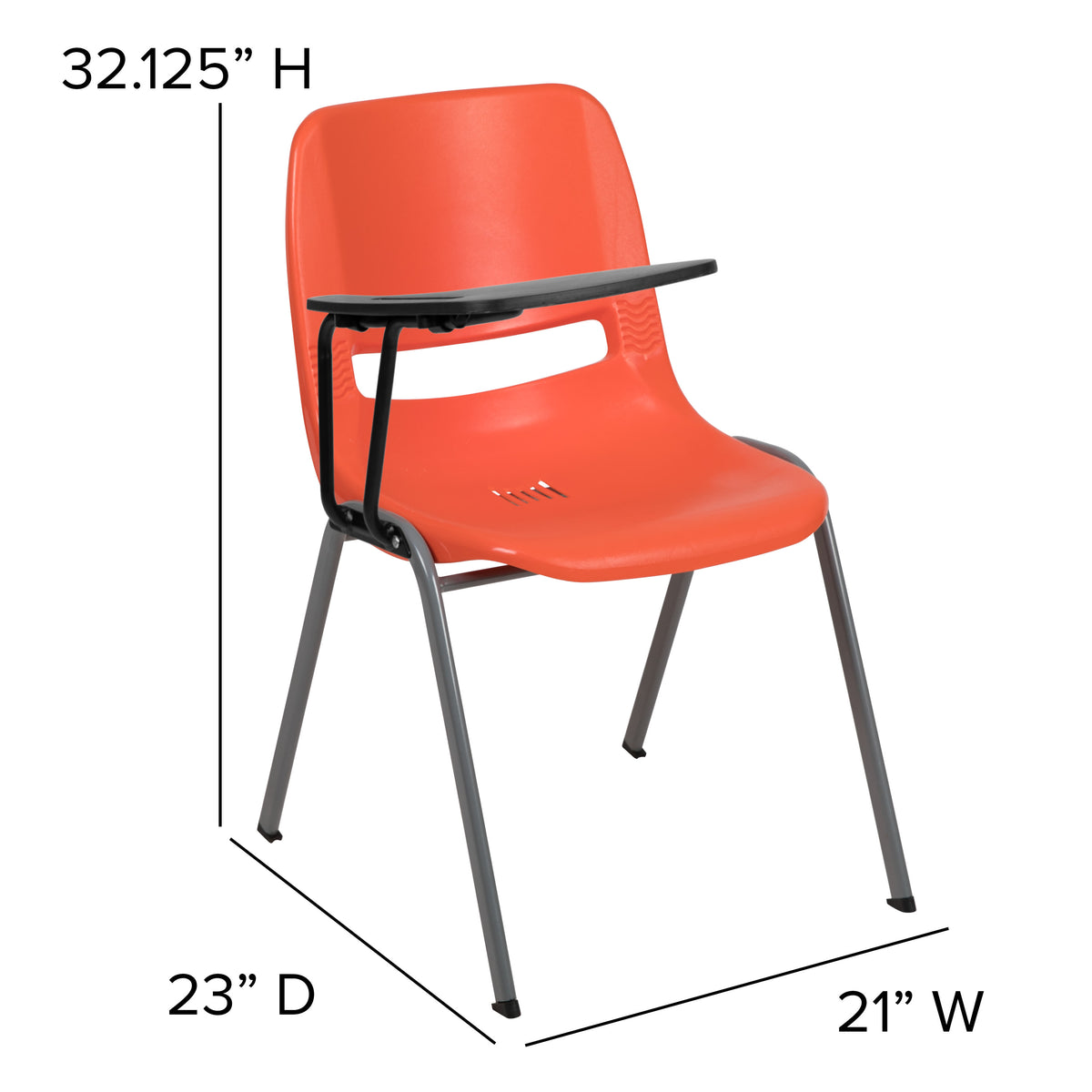 Orange |#| Orange Ergonomic Shell Chair with Right Handed Flip-Up Tablet - Tablet Arm Desk