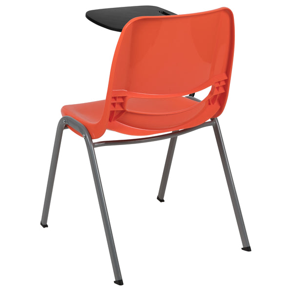 Orange |#| Orange Ergonomic Shell Chair with Right Handed Flip-Up Tablet - Tablet Arm Desk