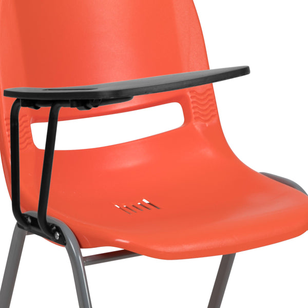 Orange |#| Orange Ergonomic Shell Chair with Right Handed Flip-Up Tablet - Tablet Arm Desk