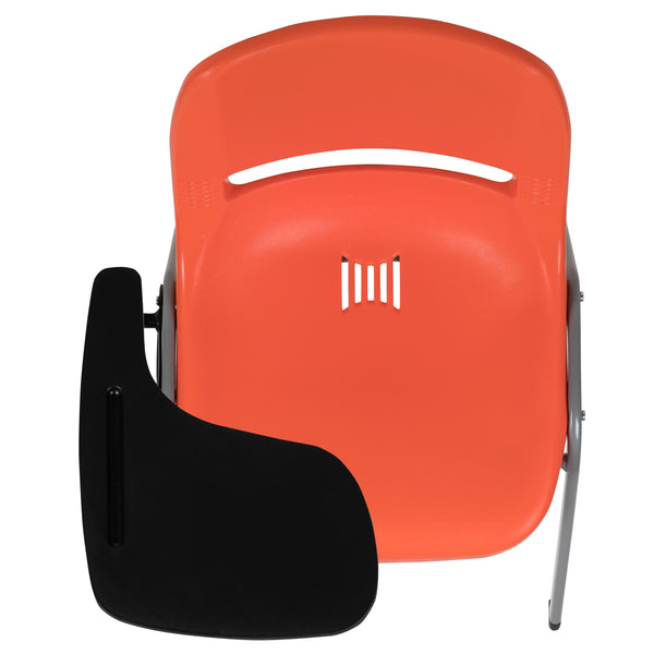 Orange |#| Orange Ergonomic Shell Chair with Right Handed Flip-Up Tablet - Tablet Arm Desk