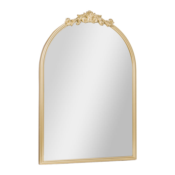 Gold,20"W x 29"L |#| Arched Wall Mirror with Metal Frame with Baroque Detail in Gold - 29" x 20"